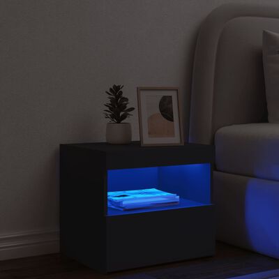 vidaXL fekete éjjeliszekrény LED-világítással 50 x 40 x 45 cm