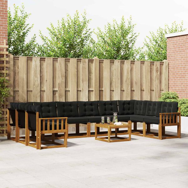 vidaXL K&uuml;lt&eacute;ri kanap&eacute; szett p&aacute;rn&aacute;val 11 pcs Term&eacute;szetes &eacute;s fekete