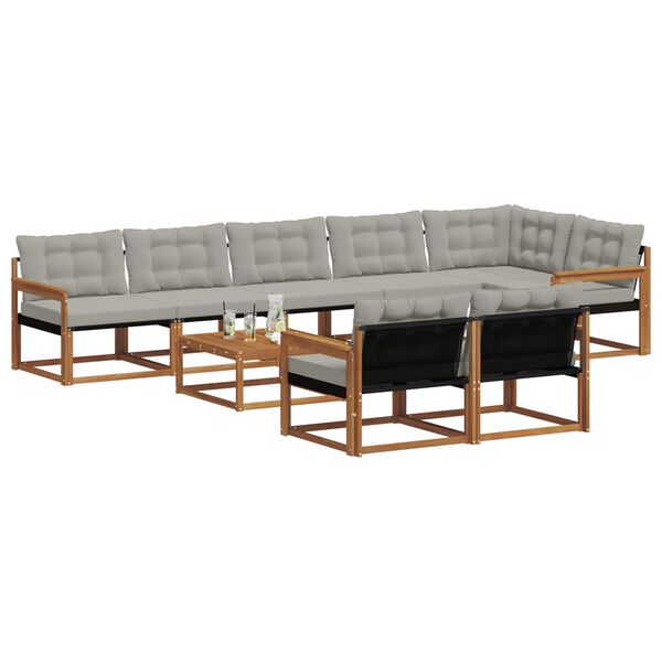 vidaXL K&uuml;lt&eacute;ri kanap&eacute; szett 9 pcs Term&eacute;szetes &eacute;s Vil&aacute;gossz&uuml;rke