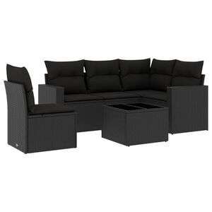 vidaXL 6 r&eacute;szes fekete polyrattan kerti &uuml;lőgarnit&uacute;ra p&aacute;rn&aacute;kkal