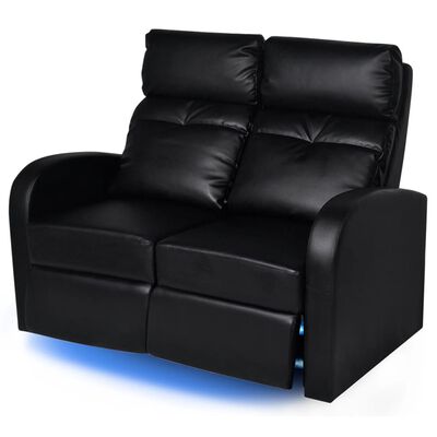 vidaXL LED 2 személyes műbőr dönthető támlájú fotel fekete