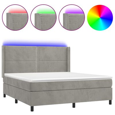vidaXL világosszürke bársony rugós és LED-es ágy matraccal 180x200 cm