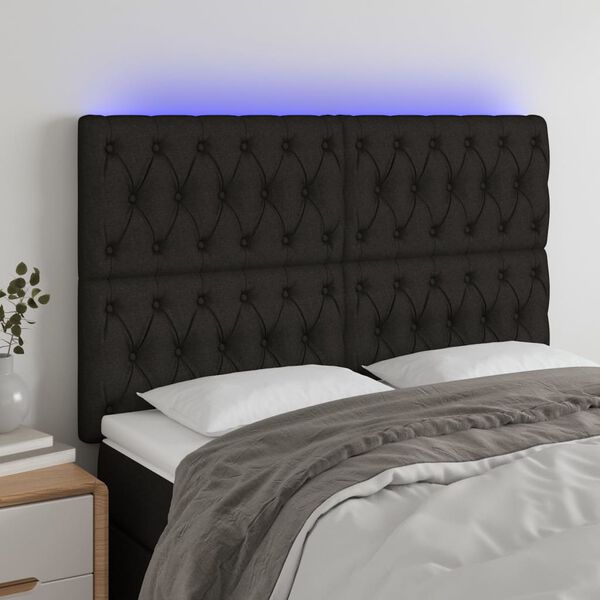 vidaXL fekete sz&ouml;vet LED-es fejt&aacute;mla 160x7x118/128 cm