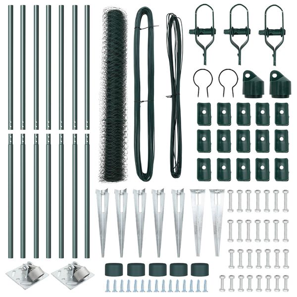 vidaXL Ker&iacute;t&eacute;soszlop Z&ouml;ld 10 x 1 m (50 mm h&aacute;l&oacute;) Ac&eacute;l &eacute;s PVC