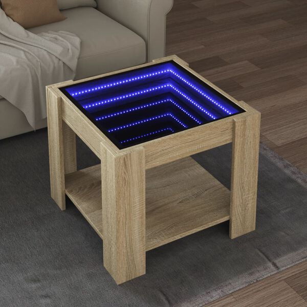 vidaXL sonoma t&ouml;lgy szerelt fa doh&aacute;nyz&oacute;asztal LED-del 53 x 53 x 45 cm