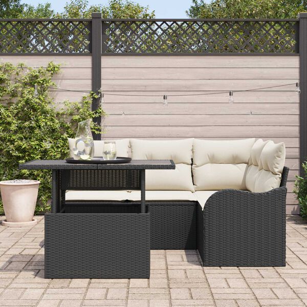 vidaXL Kerti Kanapé Szett párnával párnával 5 pcs Fekete Poly Rattan