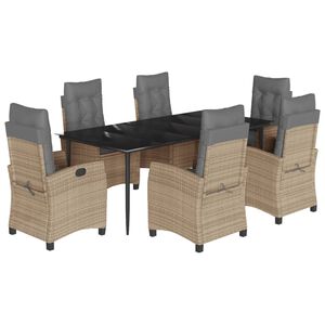 vidaXL 7 r&eacute;szes vegyes b&eacute;zs polyrattan kerti &eacute;tkezőgarnit&uacute;ra p&aacute;rn&aacute;kkal