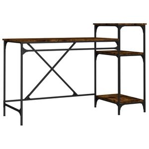 vidaXL f&uuml;st&ouml;s t&ouml;lgy szerelt fa &eacute;s vas &iacute;r&oacute;asztal polcokkal 135x50x90 cm