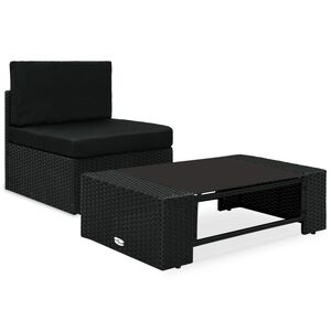 vidaXL 2 r&eacute;szes fekete polyrattan kerti &uuml;lőgarnit&uacute;ra