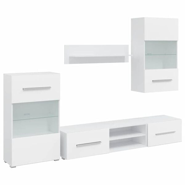 vidaXL 5 részes, fehér fali TV állvány szett LED világítással