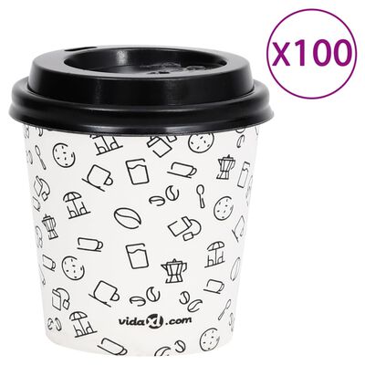 vidaXL 100 db fehér-fekete kávés papírpohár fedővel 120 ml
