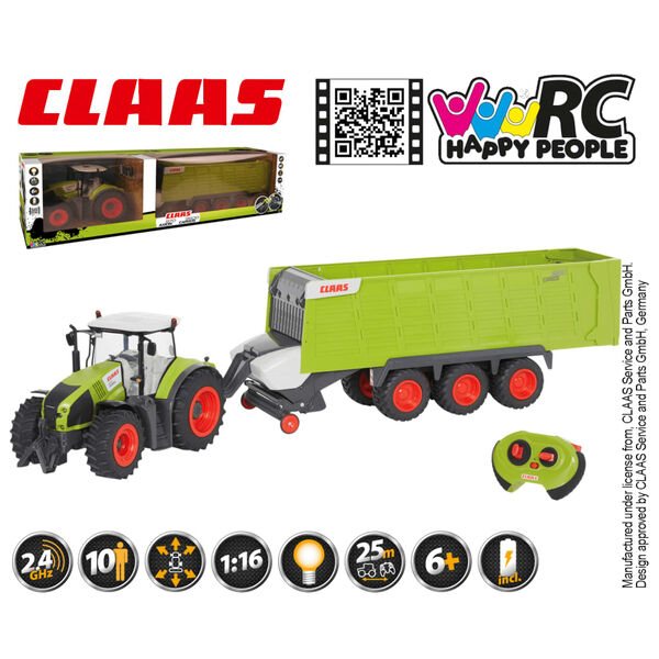 CLAAS RC AXION870 &eacute;s CARGOS9600 j&aacute;t&eacute;k traktor p&oacute;tkocsival 1:16