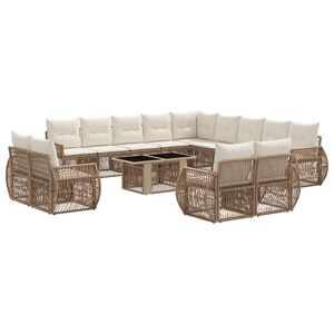 vidaXL Kerti Kanap&eacute; Szett 14 db Beige &eacute;s Kr&eacute;msz&iacute;nű polirattan