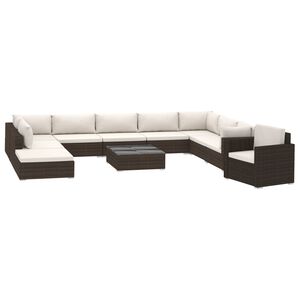 vidaXL 11 r&eacute;szes barna polyrattan kerti b&uacute;torszett p&aacute;rn&aacute;kkal