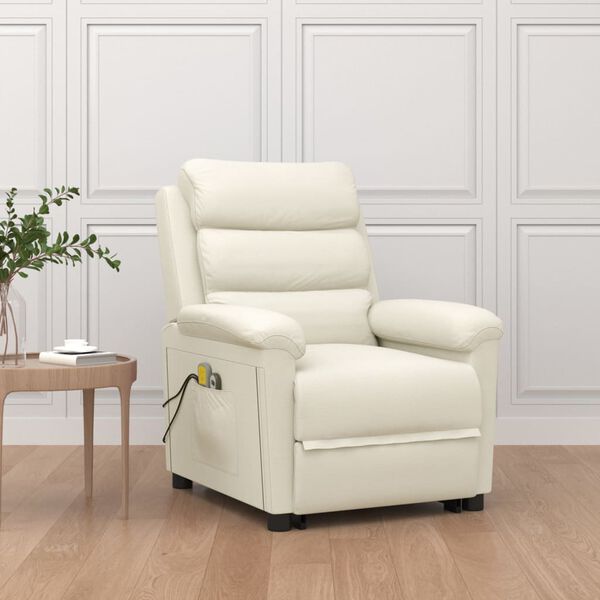 vidaXL krémszínű bársony felállást segítő masszázsfotel