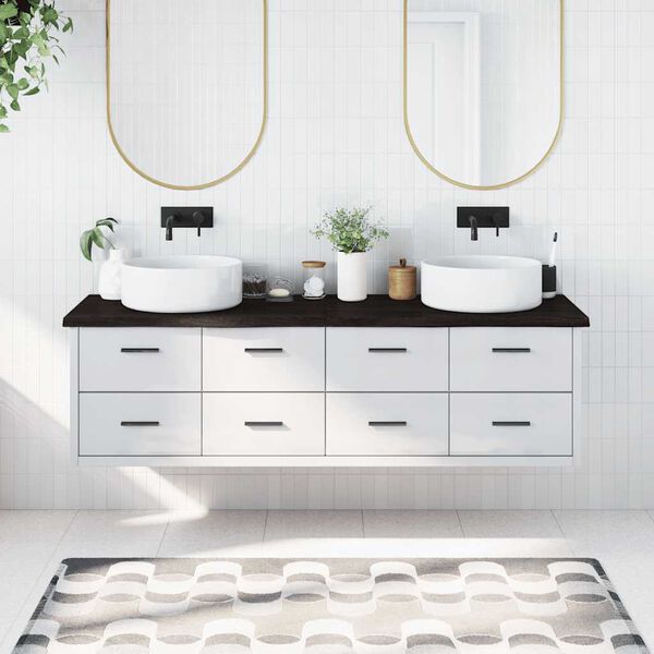 vidaXL sötétbarna kezelt tömör fa fürdőszobai pult 180x50x(2-4) cm