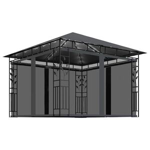 vidaXL antracit pavilon sz&uacute;nyogh&aacute;l&oacute;val/LED f&eacute;nyf&uuml;z&eacute;rrel 3 x 3 x 2,73 m