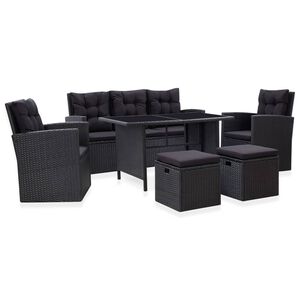 vidaXL 6 r&eacute;szes fekete polyrattan kerti b&uacute;torszett p&aacute;rn&aacute;kkal