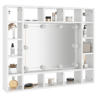 vidaXL magasfényű fehér tükrös szekrény LED-ekkel 91 x 15 x 76,5 cm