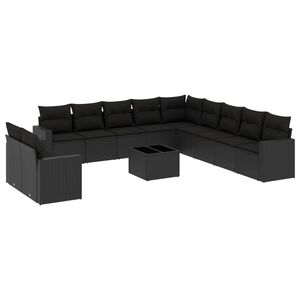 vidaXL 12 r&eacute;szes fekete polyrattan kerti &uuml;lőgarnit&uacute;ra p&aacute;rn&aacute;kkal