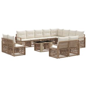 vidaXL Kerti Kanap&eacute; Szett 13 db Beige &eacute;s Kr&eacute;msz&iacute;nű polirattan