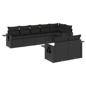 vidaXL 8 r&eacute;szes fekete polyrattan kerti &uuml;lőgarnit&uacute;ra p&aacute;rn&aacute;kkal