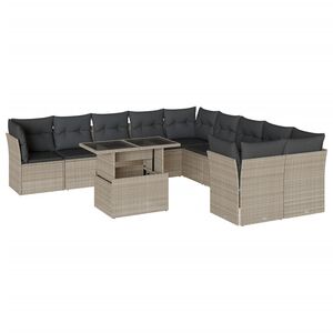vidaXL 11 r&eacute;szes vil&aacute;gossz&uuml;rke polyrattan kerti &uuml;lőgarnit&uacute;ra p&aacute;rn&aacute;kkal