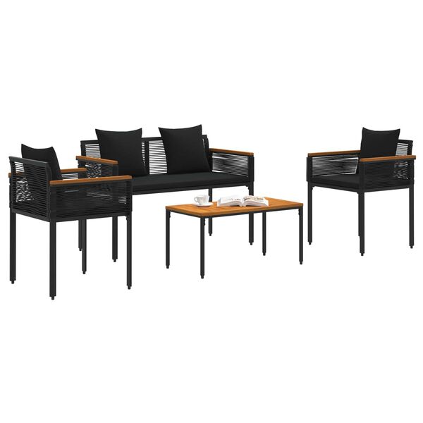 vidaXL K&uuml;lt&eacute;ri B&uacute;tor Szett p&aacute;rn&aacute;val 4 pcs Fekete PE Rattan