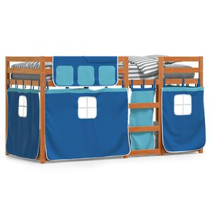 vidaXL barna &eacute;s k&eacute;k t&ouml;m&ouml;r fenyőfa emeletes &aacute;gy matrac n&eacute;lk&uuml;l 90 x 200 cm