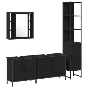 vidaXL F&uuml;rdőszoba b&uacute;tor szett polcokkal t&aacute;rol&oacute;val 4 pcs Fekete Faanyag
