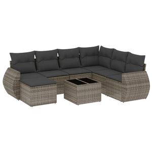 vidaXL 8 r&eacute;szes sz&uuml;rke polyrattan kerti &uuml;lőgarnit&uacute;ra p&aacute;rn&aacute;kkal