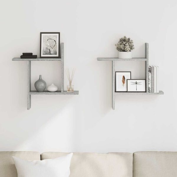 vidaXL 2 db sz&uuml;rke sonoma sz&iacute;nű szerelt fa fali polc 50 x 12 x 50 cm