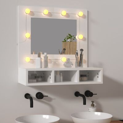 vidaXL magasfényű fehér tükrös szekrény LED-ekkel 60 x 31,5 x 62 cm