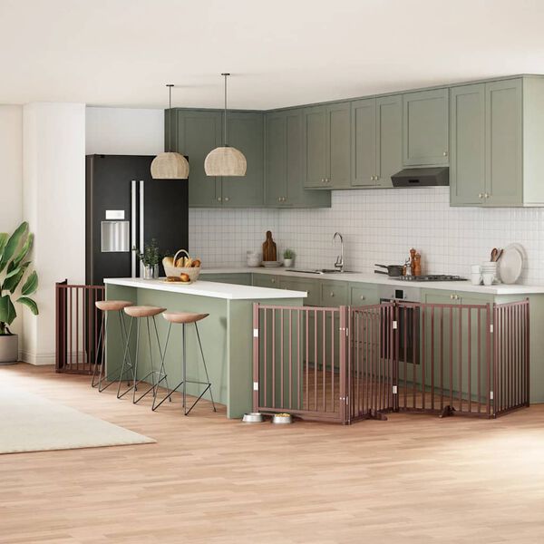 vidaXL barna ny&aacute;rfa 10 paneles &ouml;sszecsukhat&oacute; kutyakapu ajt&oacute;val 800 cm