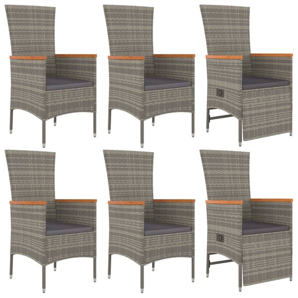 vidaXL 7 r&eacute;szes sz&uuml;rke polyrattan kerti &eacute;tkezőgarnit&uacute;ra p&aacute;rn&aacute;val