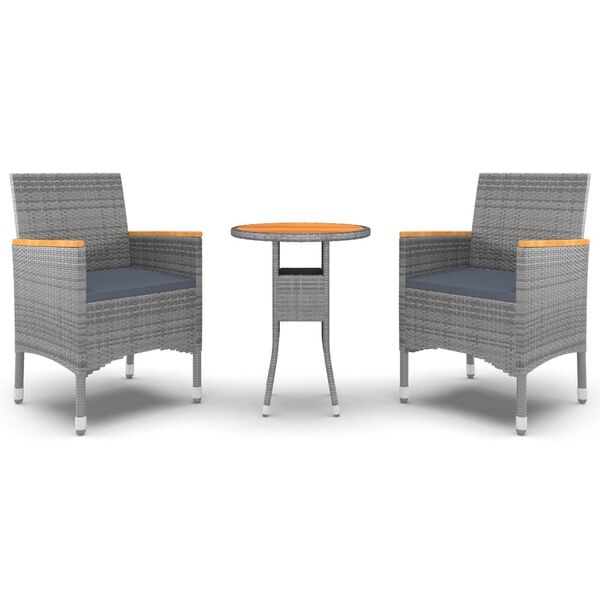 vidaXL 3 részes szürke polyrattan kerti étkezőgarnitúra