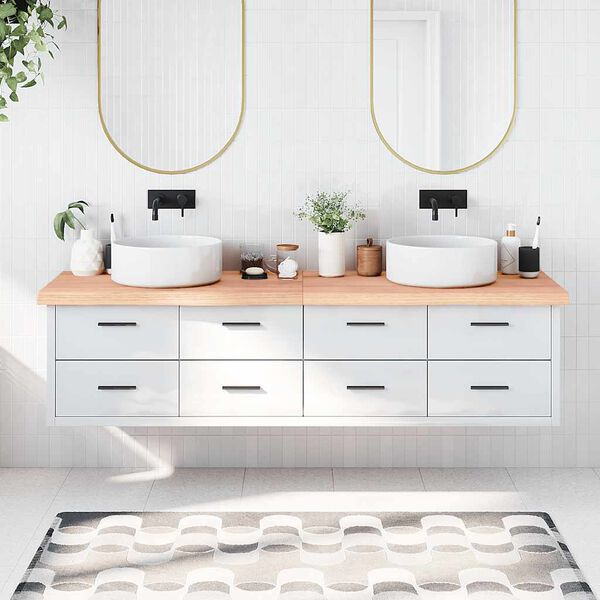 vidaXL vil&aacute;gosbarna kezelt t&ouml;m&ouml;r fa f&uuml;rdőszobai pult 200x60x(2-6) cm