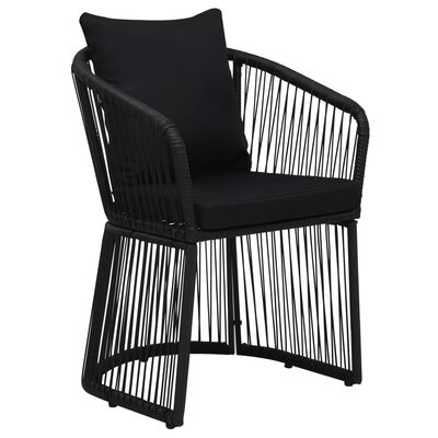 vidaXL 2 db fekete PVC rattan kerti szék hát- és ülőpárnával
