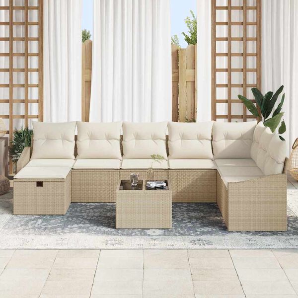 vidaXL Kerti Kanap&eacute; Szett 9 pcs B&eacute;zs 55 x 62 x 69 cm Poli rattan