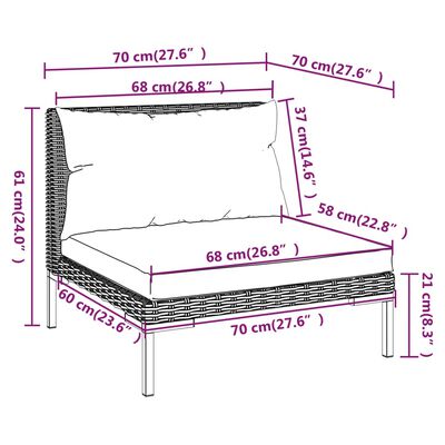vidaXL 3 db félkör alakú polirattan kerti kanapé párnákkal