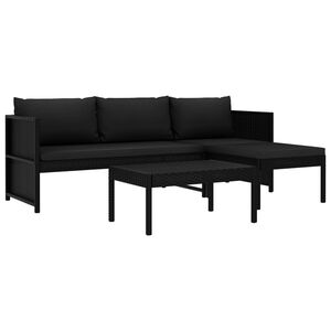 vidaXL 3 r&eacute;szes fekete polyrattan kerti b&uacute;torszett p&aacute;rn&aacute;kkal