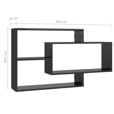 800331 vidaXL Wall Shelves High Gloss Black 104x20x58,5 cm Chipboard
