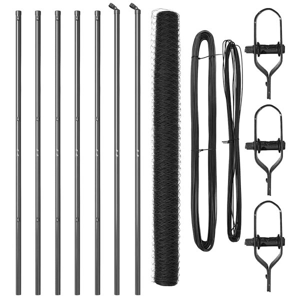 vidaXL Ker&iacute;t&eacute;soszlop Sz&uuml;rke 10 x 1,6 m (36 mm h&aacute;l&oacute;) Ac&eacute;l &eacute;s PVC