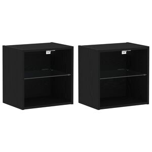 vidaXL Lebegő polc polcokkal 2 pcs Fekete 40 x 28,5 x 40 cm Faanyag
