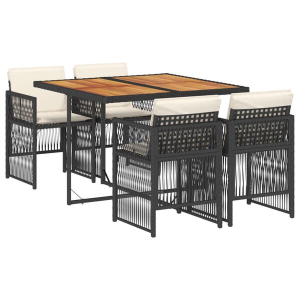 vidaXL 5 r&eacute;szes fekete polyrattan kerti &eacute;tkezőgarnit&uacute;ra p&aacute;rn&aacute;kkal