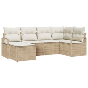 vidaXL Kanap&eacute; Szett p&aacute;rn&aacute;val t&aacute;rol&oacute;val 6 pcs Beige &eacute;s kr&eacute;m polirattan