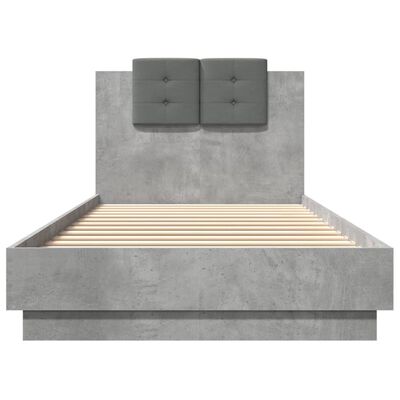 vidaXL betonszürke ágykeret fejtámlával és LED-világítással 90x200 cm