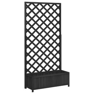 vidaXL fekete t&ouml;m&ouml;r fenyőfa vir&aacute;gl&aacute;da r&aacute;ccsal 90 x 35 x 180 cm