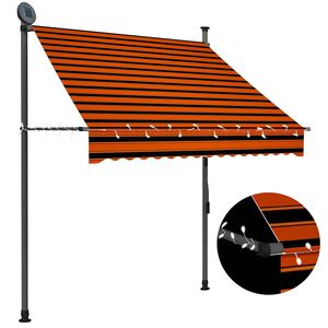 vidaXL narancss&aacute;rga-barna k&eacute;zzel feltekerhető LED-es napellenző 150 cm