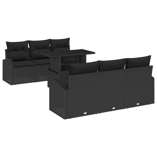 vidaXL Kerti Kanap&eacute; Szett p&aacute;rn&aacute;val t&aacute;rol&oacute;val 7 pcs Fekete Poly Rattan